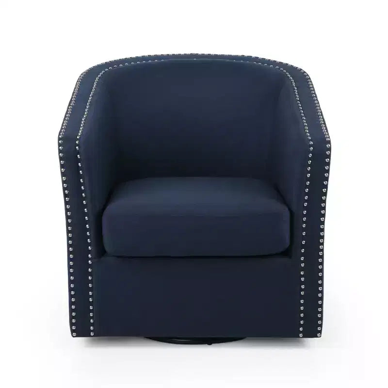 Poltrona a botte girevole in tessuto blu navy, seduta singola