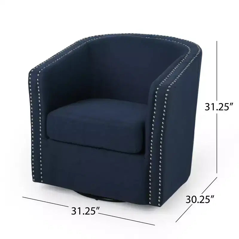 Poltrona a botte girevole in tessuto blu navy, seduta singola