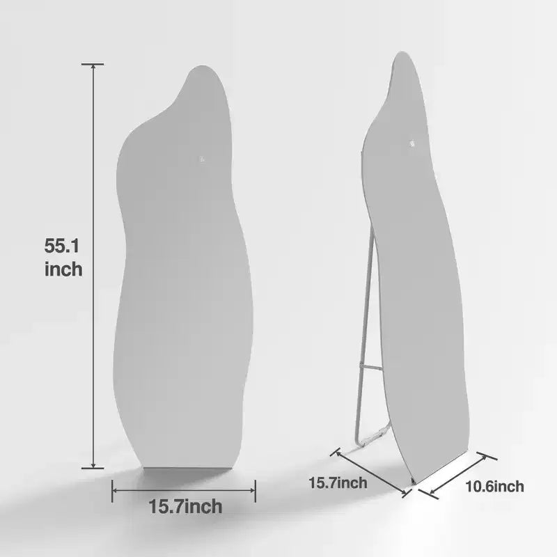 Specchio LED irregolare a figura intera, argento, singolo, 160 x 60 cm.