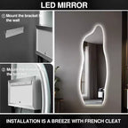 Specchio LED irregolare a figura intera, argento, singolo, 160 x 60 cm.