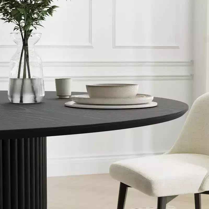 Tavolo da pranzo rotondo in legno massello da 117 cm, Nero / Rovere / Noce, 4 posti a sedere