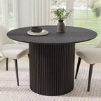 Tavolo da pranzo rotondo in legno massello da 117 cm, Nero / Rovere / Noce, 4 posti a sedere