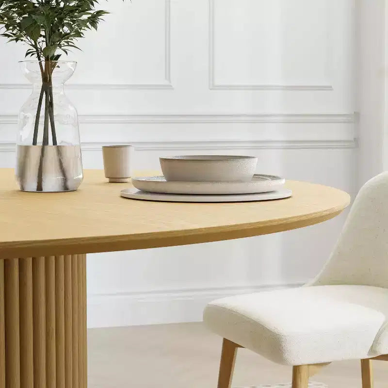 Tavolo da pranzo rotondo in legno massello da 117 cm, Nero / Rovere / Noce, 4 posti a sedere