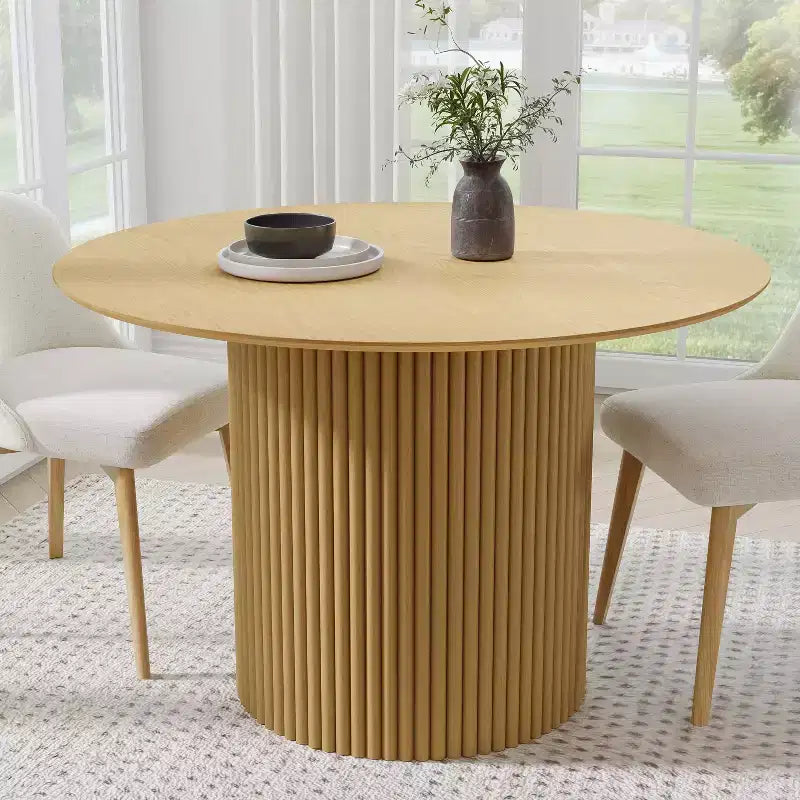 Tavolo da pranzo rotondo in legno massello da 117 cm, Nero / Rovere / Noce, 4 posti a sedere