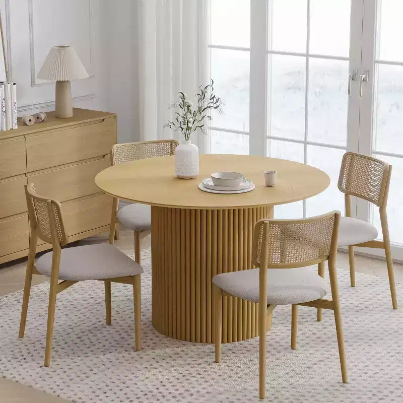Tavolo da pranzo rotondo in legno massello da 117 cm, Nero / Rovere / Noce, 4 posti a sedere