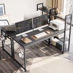 Scrivania da computer rovere e nera con libreria reversibile, 4 ripiani, singola