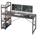 Scrivania da computer rovere e nera con libreria reversibile, 4 ripiani, singola