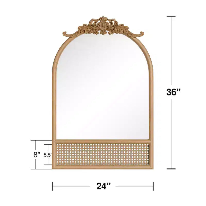 Specchio da parete ad arco in legno marrone naturale e rattan – Singolo