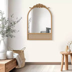 Specchio da parete ad arco in legno marrone naturale e rattan – Singolo