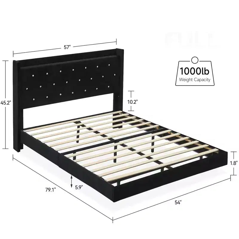 Telaio letto imbottito capitonné nero, nessun Box Spring necessario – Piazza e mezzo/Matrimoniale