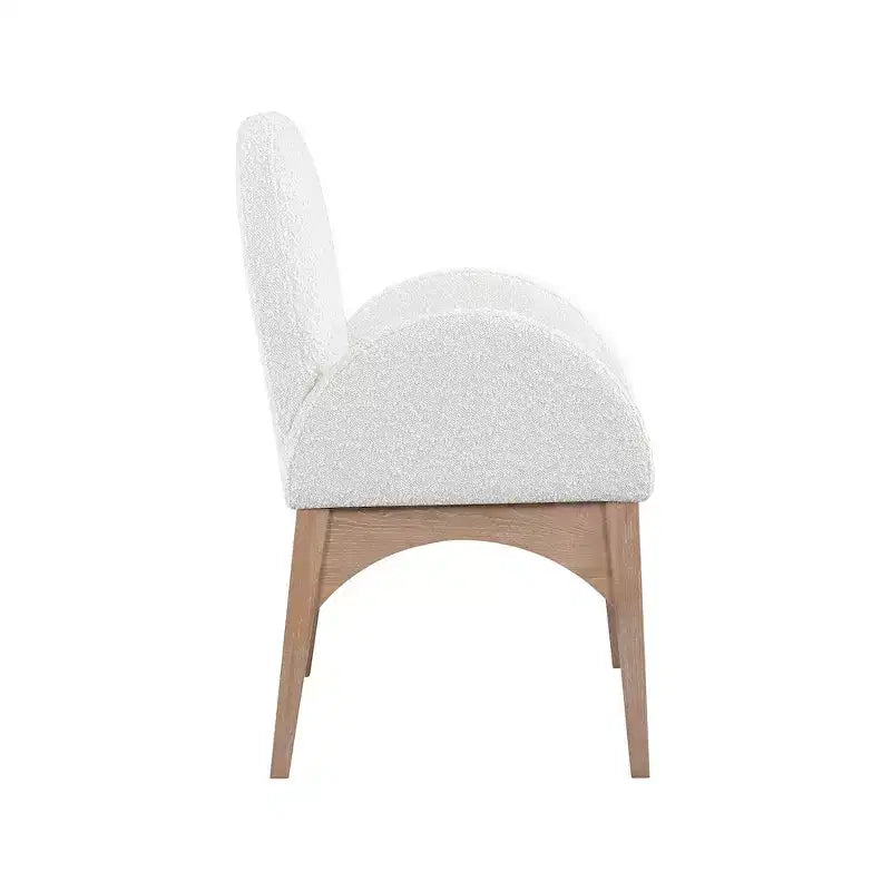 Sedia da pranzo con braccioli in tessuto bouclé nero/crema, 1 posto, gambe in frassino naturale