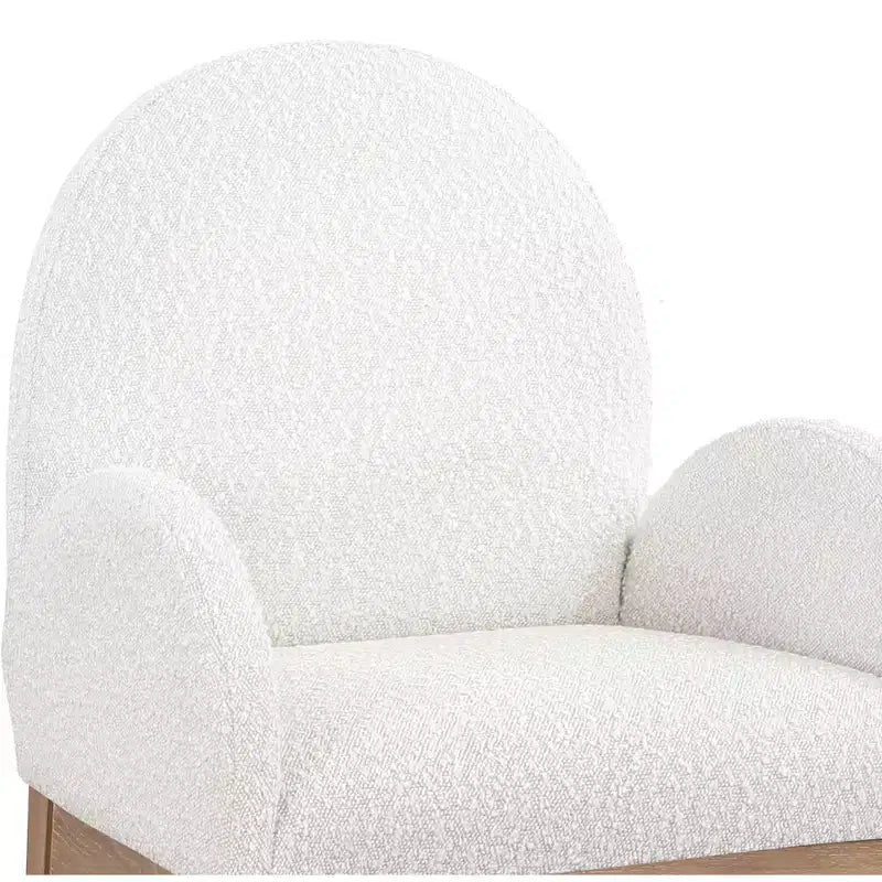 Sedia da pranzo con braccioli in tessuto bouclé nero/crema, 1 posto, gambe in frassino naturale