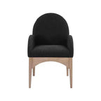 Sedia da pranzo con braccioli in tessuto bouclé nero/crema, 1 posto, gambe in frassino naturale