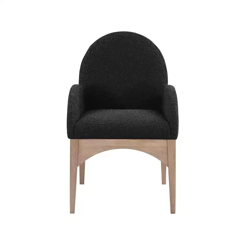 Sedia da pranzo con braccioli in tessuto bouclé nero/crema, 1 posto, gambe in frassino naturale