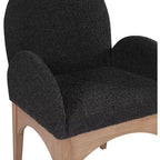 Sedia da pranzo con braccioli in tessuto bouclé nero/crema, 1 posto, gambe in frassino naturale