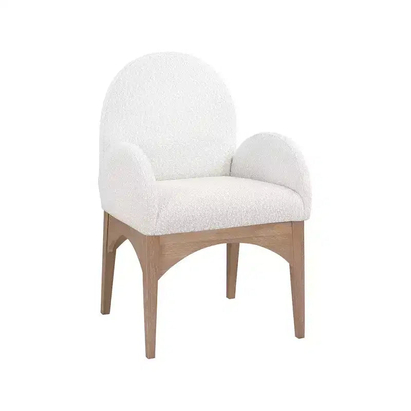 Sedia da pranzo con braccioli in tessuto bouclé nero/crema, 1 posto, gambe in frassino naturale