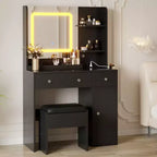Scrivania Trucco Illuminata Multicolore con Specchio e Sgabello, 3 Cassetti, Stazione di Ricarica, per 1 Persona