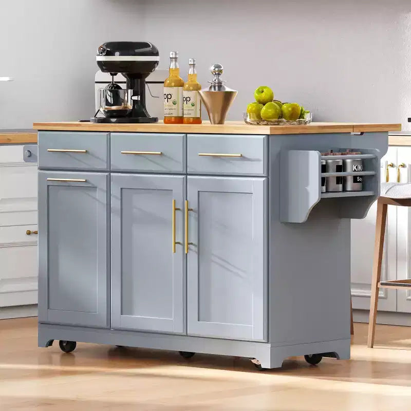 Isola da Cucina Nera/Grigia+Blu/Bianca con Ante a Ribalta e Organizer Estraibili, 1 Persona