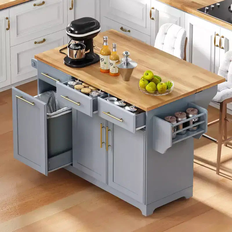 Isola da Cucina Nera/Grigia+Blu/Bianca con Ante a Ribalta e Organizer Estraibili, 1 Persona