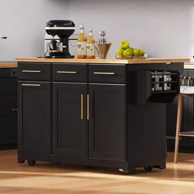 Isola da Cucina Nera/Grigia+Blu/Bianca con Ante a Ribalta e Organizer Estraibili, 1 Persona
