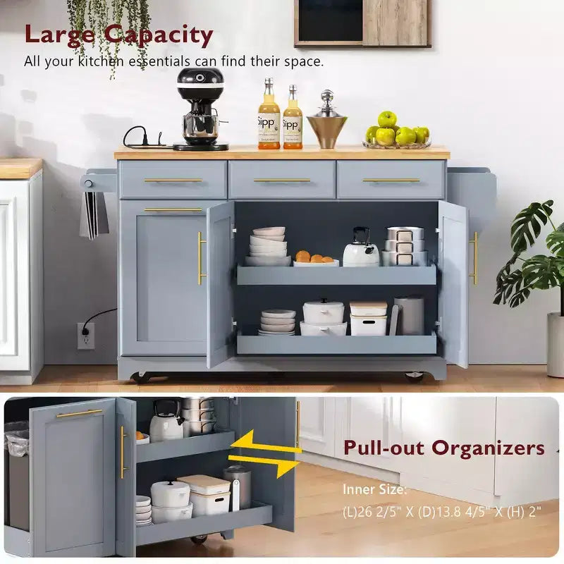 Isola da Cucina Nera/Grigia+Blu/Bianca con Ante a Ribalta e Organizer Estraibili, 1 Persona