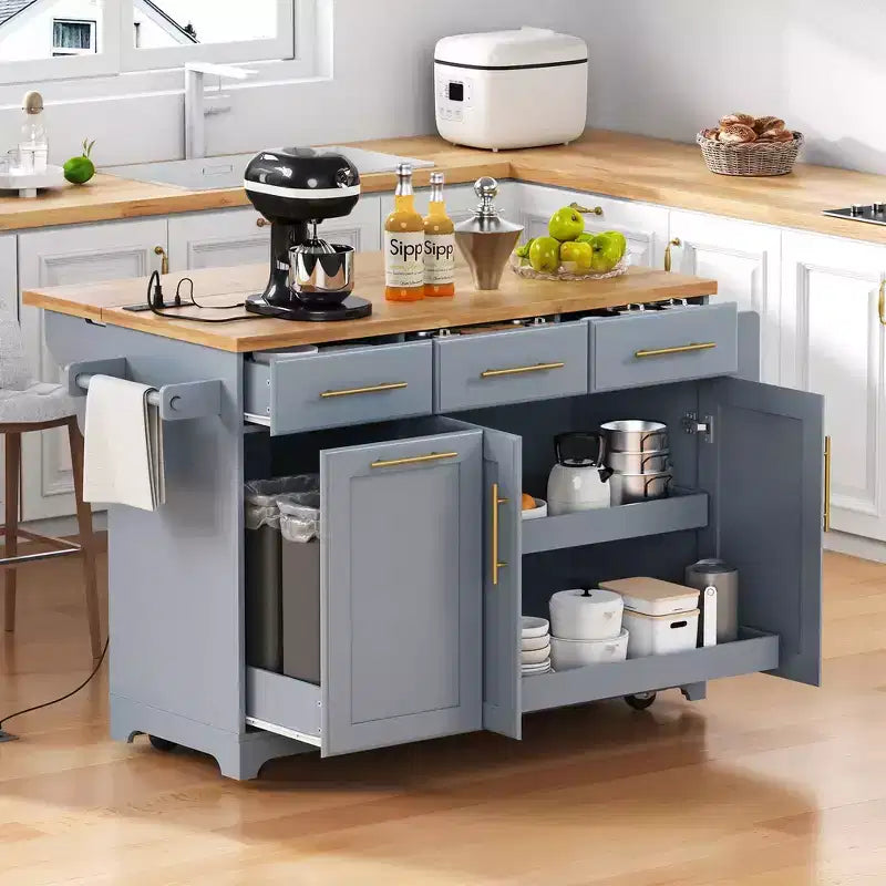 Isola da Cucina Nera/Grigia+Blu/Bianca con Ante a Ribalta e Organizer Estraibili, 1 Persona