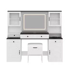 Toeletta da trucco bianca in stile rustico con specchio LED e sgabello, uso singolo