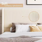 Struttura letto imbottita con testiera a orecchioni in velluto a coste beige, King, 1 persona