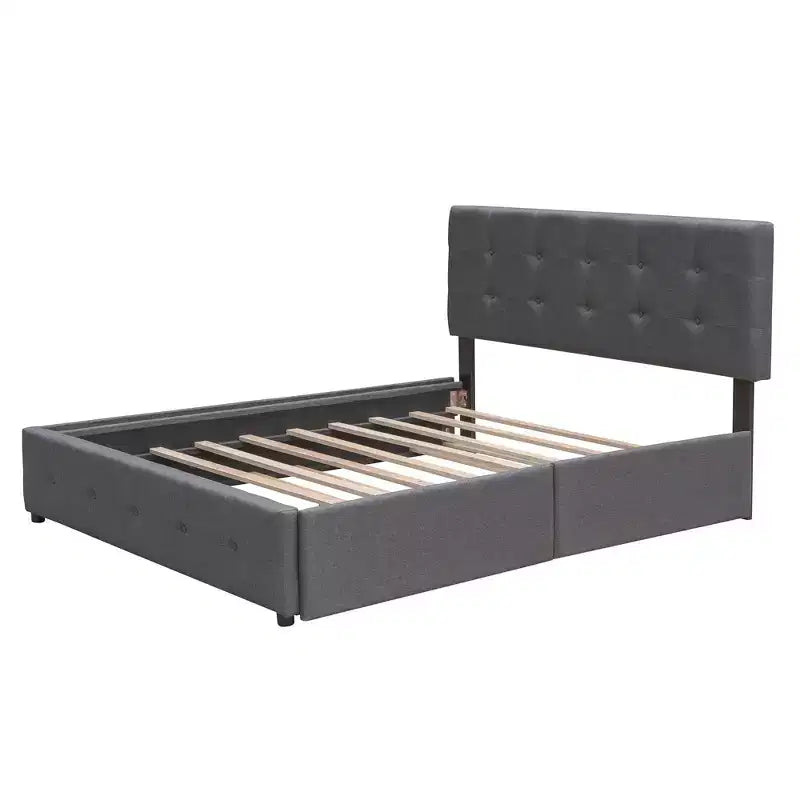 Letto Queen Platform Grigio Scuro con 2 Cassetti e Letto Estraibile Twin XL, Posti Letto 3