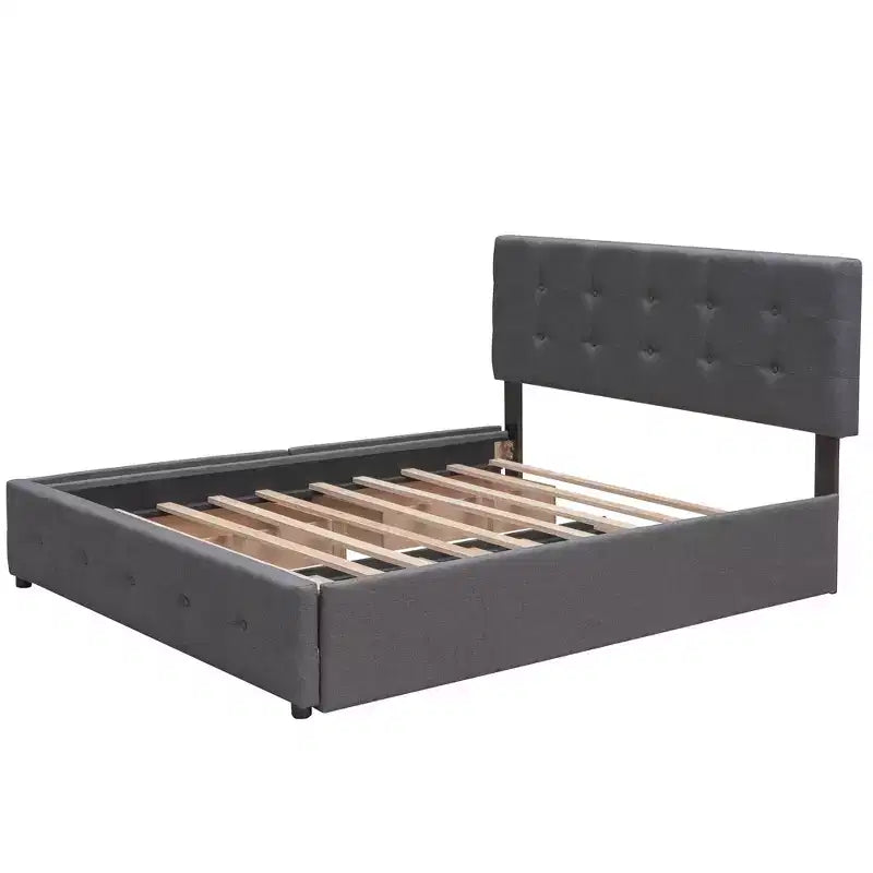 Letto Queen Platform Grigio Scuro con 2 Cassetti e Letto Estraibile Twin XL, Posti Letto 3
