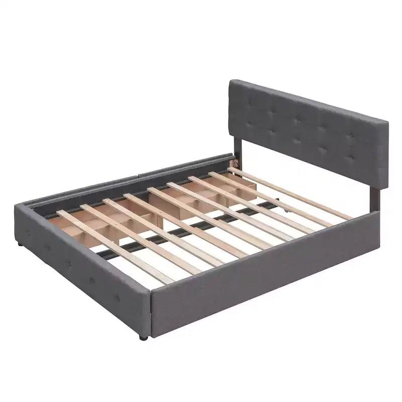 Letto Queen Platform Grigio Scuro con 2 Cassetti e Letto Estraibile Twin XL, Posti Letto 3