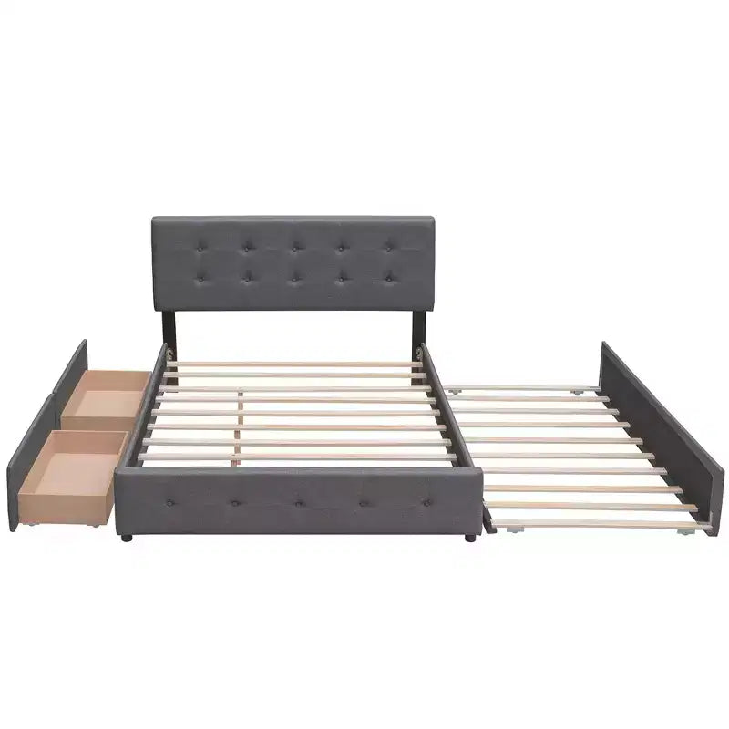 Letto Queen Platform Grigio Scuro con 2 Cassetti e Letto Estraibile Twin XL, Posti Letto 3