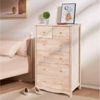 Cassettiera alta a 6 cassetti, naturale non finita – Stile rustico, legno di gomma, 1 persona