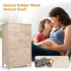 Cassettiera alta a 6 cassetti, naturale non finita – Stile rustico, legno di gomma, 1 persona