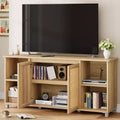 Mobile TV Boho Naturale con Ante in Rattan e Ripiani Aperti, Adatto a TV fino a 70"
