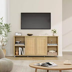 Mobile TV Boho Naturale con Ante in Rattan e Ripiani Aperti, Adatto a TV fino a 70"