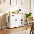 Carrello da Cucina Moderno Bianco per 1, con Ante a Ribalta, Portabottiglie, Portaspezie, 2 Armadietti e Cassetti, Ruote Bloccabili