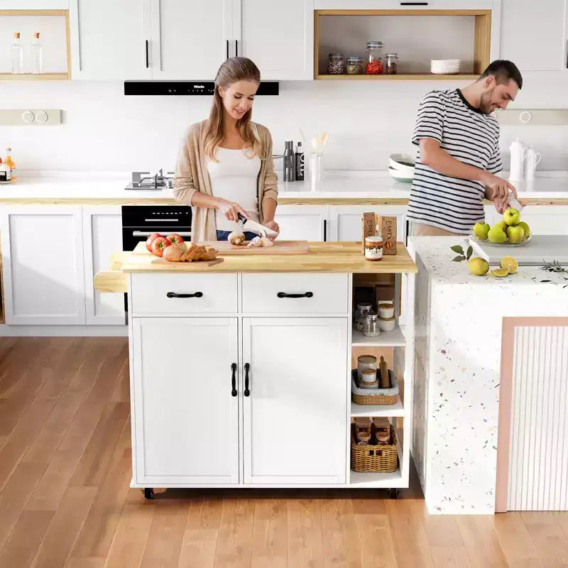 Carrello da Cucina Moderno Bianco per 1, con Ante a Ribalta, Portabottiglie, Portaspezie, 2 Armadietti e Cassetti, Ruote Bloccabili