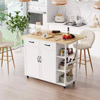 Carrello da Cucina Moderno Bianco per 1, con Ante a Ribalta, Portabottiglie, Portaspezie, 2 Armadietti e Cassetti, Ruote Bloccabili