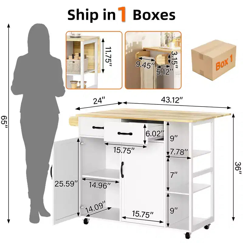 Carrello da Cucina Moderno Bianco per 1, con Ante a Ribalta, Portabottiglie, Portaspezie, 2 Armadietti e Cassetti, Ruote Bloccabili