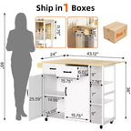 Carrello da Cucina Moderno Bianco per 1, con Ante a Ribalta, Portabottiglie, Portaspezie, 2 Armadietti e Cassetti, Ruote Bloccabili