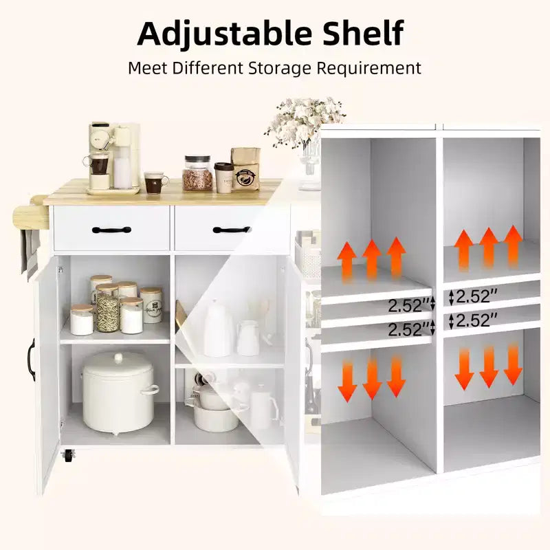 Carrello da Cucina Moderno Bianco per 1, con Ante a Ribalta, Portabottiglie, Portaspezie, 2 Armadietti e Cassetti, Ruote Bloccabili