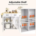 Carrello da Cucina Moderno Bianco per 1, con Ante a Ribalta, Portabottiglie, Portaspezie, 2 Armadietti e Cassetti, Ruote Bloccabili