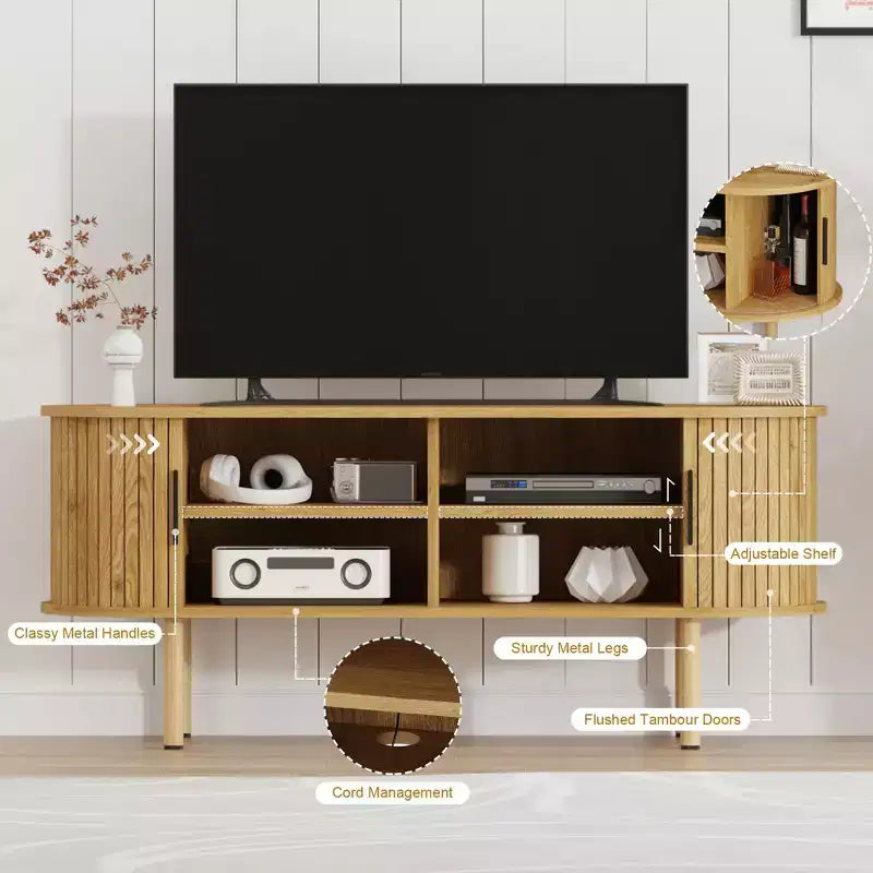 Mobile TV in rovere/noce con ante scorrevoli – 119 cm o 178 cm, montaggio da 1 persona