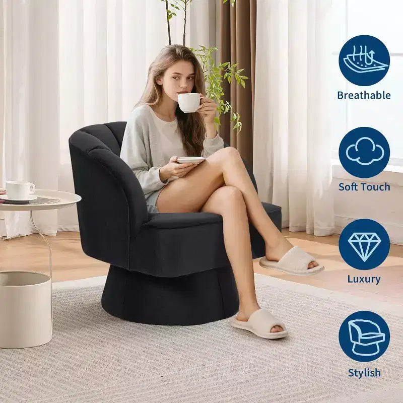 Poltrona Girevole a 360°, Velluto / Teddy Fleece, Colori Multipli, Posto Singolo