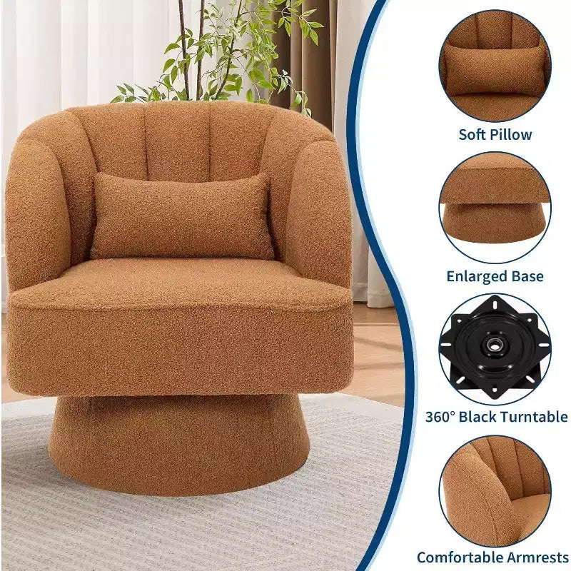 Poltrona Girevole a 360°, Velluto / Teddy Fleece, Colori Multipli, Posto Singolo