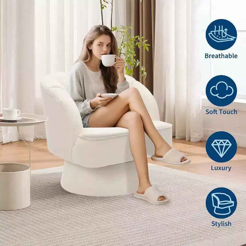 Poltrona Girevole a 360°, Velluto / Teddy Fleece, Colori Multipli, Posto Singolo