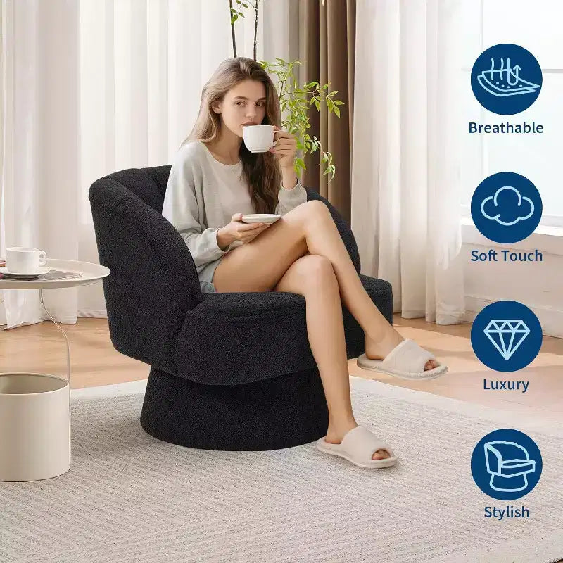 Poltrona Girevole a 360°, Velluto / Teddy Fleece, Colori Multipli, Posto Singolo