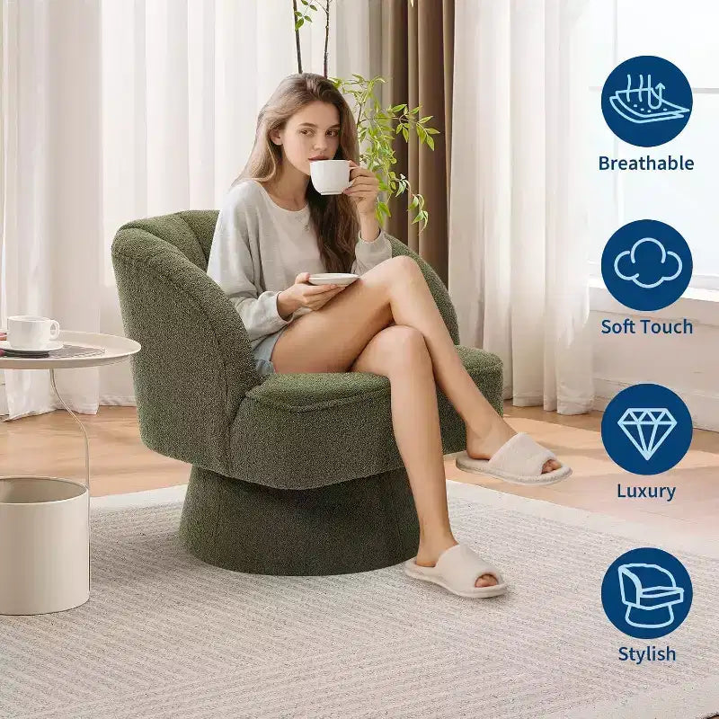 Poltrona Girevole a 360°, Velluto / Teddy Fleece, Colori Multipli, Posto Singolo