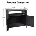 Mobile Contenitore da Esterno in Rattan Nero con 2 Ante – Tavolo Bar da Patio, 1 persona